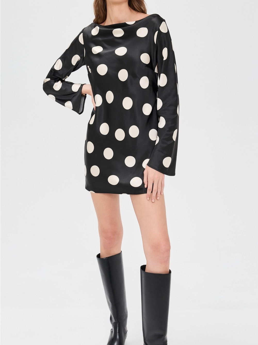 18. Free People • Black Mini Dress with Cream Polka Dots PTP 18-20”
